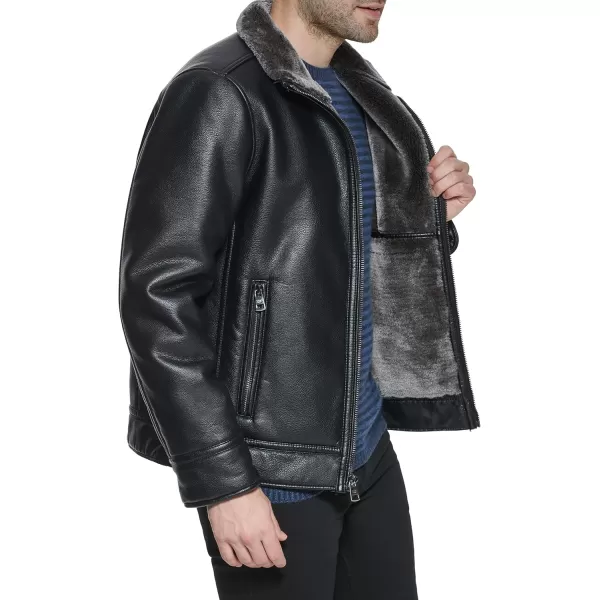 imageCalvin Klein Mens Faux Leather Jacket Men  Bomber Jacket with Shearling LiningFur Lined Black