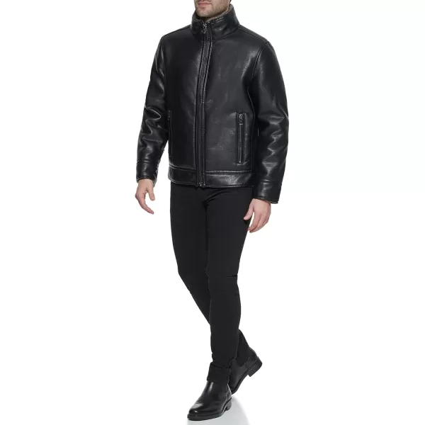 imageCalvin Klein Mens Faux Leather Jacket Men  Bomber Jacket with Shearling LiningFur Lined Black