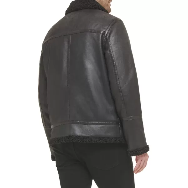 imageCalvin Klein Mens Faux Leather Jacket Men  Bomber Jacket with Shearling LiningShearling Lined Black