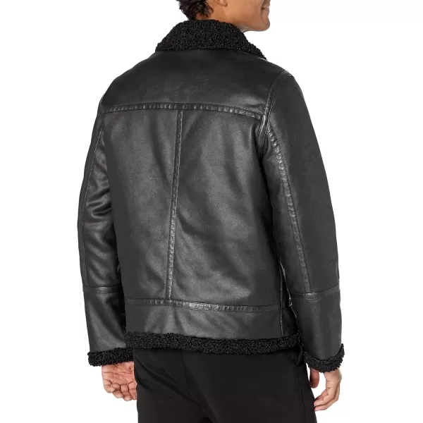 imageCalvin Klein Mens Faux Leather Jacket Men  Bomber Jacket with Shearling LiningShearling Lined Black