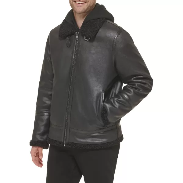 imageCalvin Klein Mens Faux Leather Jacket Men  Bomber Jacket with Shearling LiningShearling Lined Black