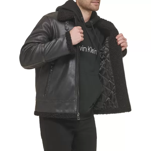 imageCalvin Klein Mens Faux Leather Jacket Men  Bomber Jacket with Shearling LiningShearling Lined Black