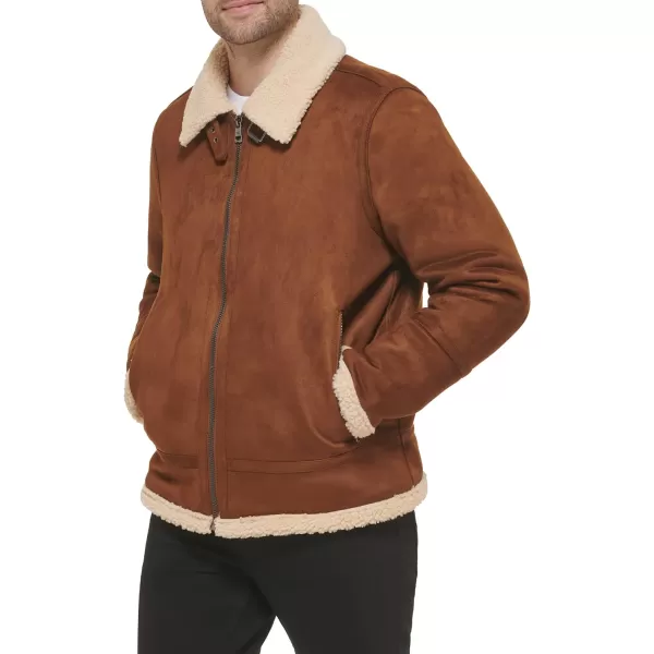 imageCalvin Klein Mens Faux Leather Jacket Men  Bomber Jacket with Shearling LiningShearling Lined Cognac