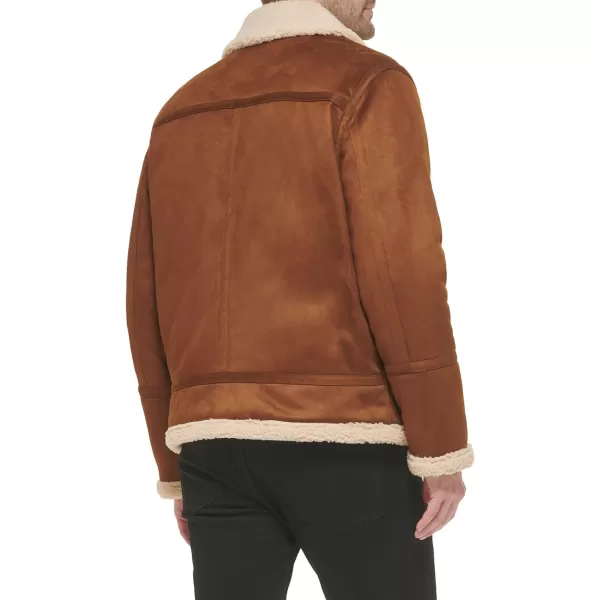 imageCalvin Klein Mens Faux Leather Jacket Men  Bomber Jacket with Shearling LiningShearling Lined Cognac