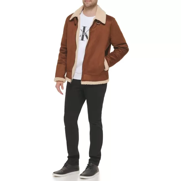 imageCalvin Klein Mens Faux Leather Jacket Men  Bomber Jacket with Shearling LiningShearling Lined Cognac