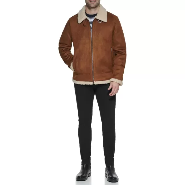 imageCalvin Klein Mens Faux Leather Jacket Men  Bomber Jacket with Shearling LiningShearling Lined Cognac