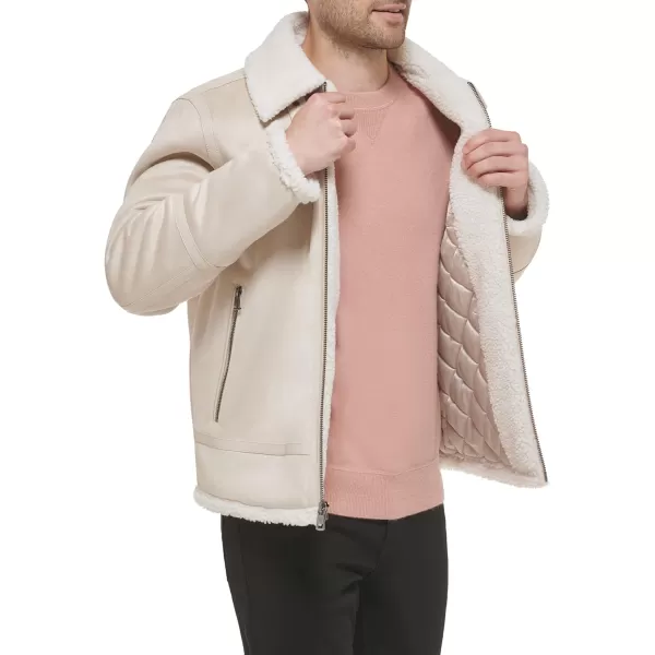 imageCalvin Klein Mens Faux Leather Jacket Men  Bomber Jacket with Shearling LiningShearling Lined Light Grey