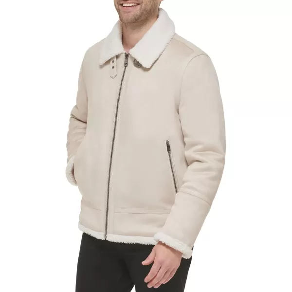 imageCalvin Klein Mens Faux Leather Jacket Men  Bomber Jacket with Shearling LiningShearling Lined Light Grey