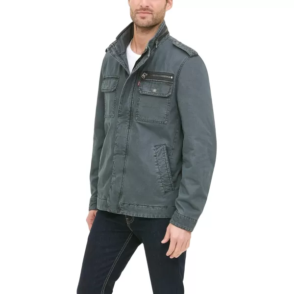 imageLevis Mens Washed Cotton Military Jacket Regular ampamp Big ampamp Tall SizesWashed Indigo Unfilled