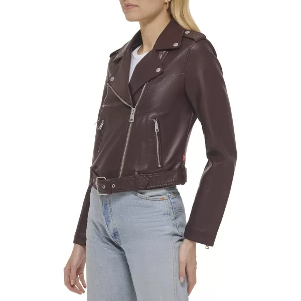 imageLevis Womens Belted Faux Leather Moto Jacket Regular ampamp Plus SizeBurgundy