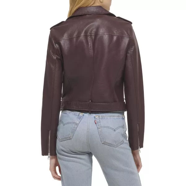 imageLevis Womens Belted Faux Leather Moto Jacket Regular ampamp Plus SizeBurgundy