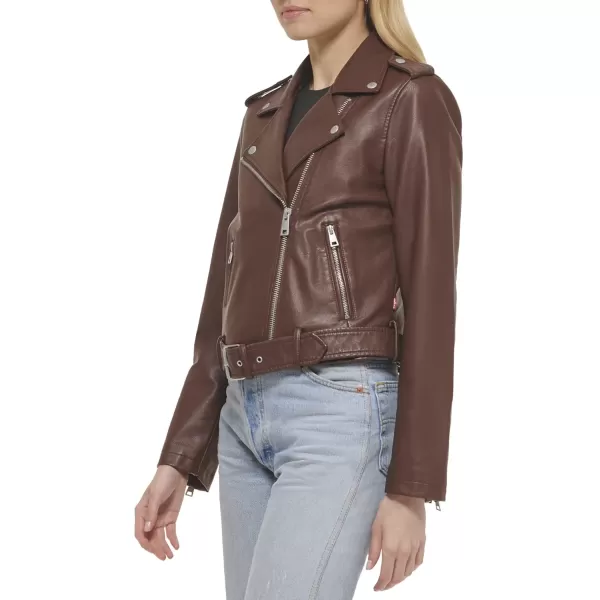 imageLevis Womens Belted Faux Leather Moto Jacket Regular ampamp Plus SizeChocolate Brown