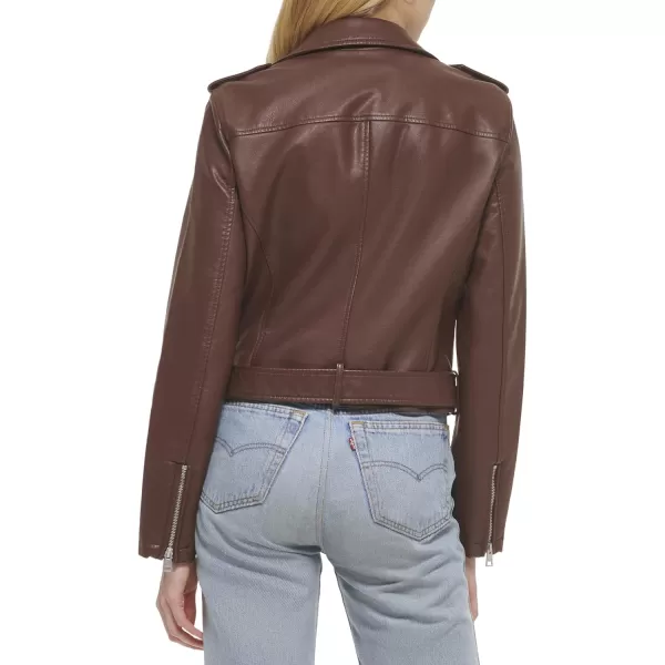 imageLevis Womens Belted Faux Leather Moto Jacket Regular ampamp Plus SizeChocolate Brown