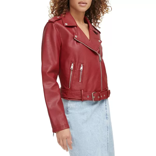 imageLevis Womens Belted Faux Leather Moto Jacket Regular ampamp Plus SizeDeep Red