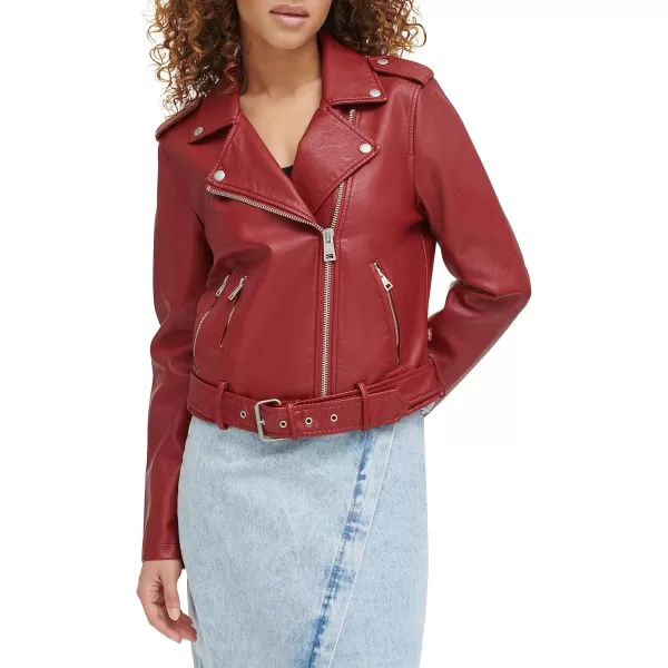 imageLevis Womens Belted Faux Leather Moto Jacket Regular ampamp Plus SizeDeep Red