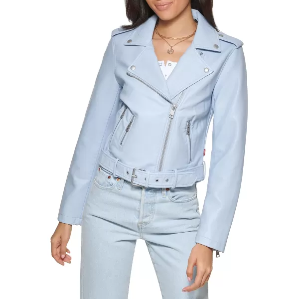 imageLevis Womens Belted Faux Leather Moto Jacket Regular ampamp Plus SizeDusty Blue