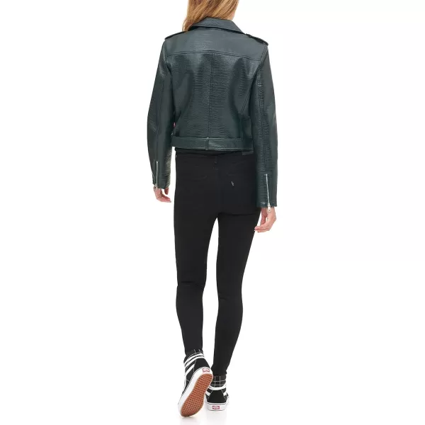 imageLevis Womens Belted Faux Leather Moto Jacket Regular ampamp Plus SizePetrol Green Croc