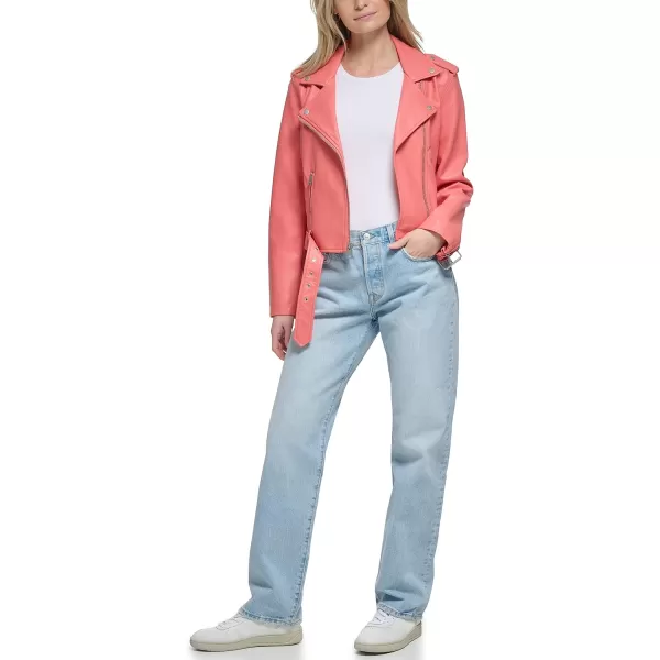 imageLevis Womens Belted Faux Leather Moto Jacket Regular ampamp Plus SizeToasted Coral