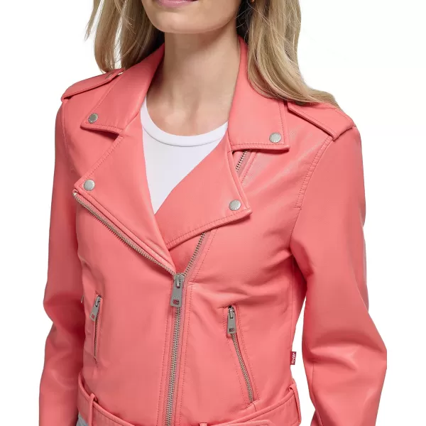 imageLevis Womens Belted Faux Leather Moto Jacket Regular ampamp Plus SizeToasted Coral