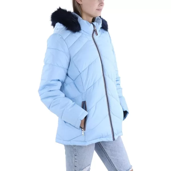 imageTommy Hilfiger Womens Fur Hooded Short Puffer JacketCerulean