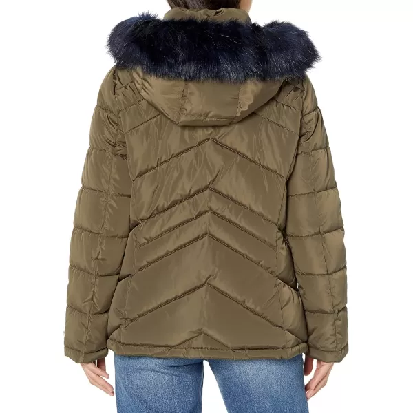 imageTommy Hilfiger Womens Fur Hooded Short Puffer JacketJuniper