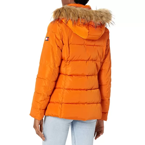 imageTommy Hilfiger Womens Fur Hooded Short Puffer JacketPumpkin