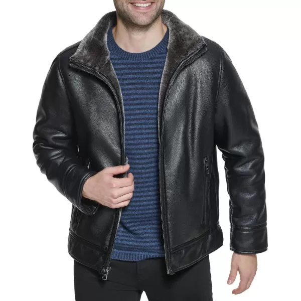 imageCalvin Klein Mens Faux Leather Jacket Men  Bomber Jacket with Shearling LiningFur Lined Black