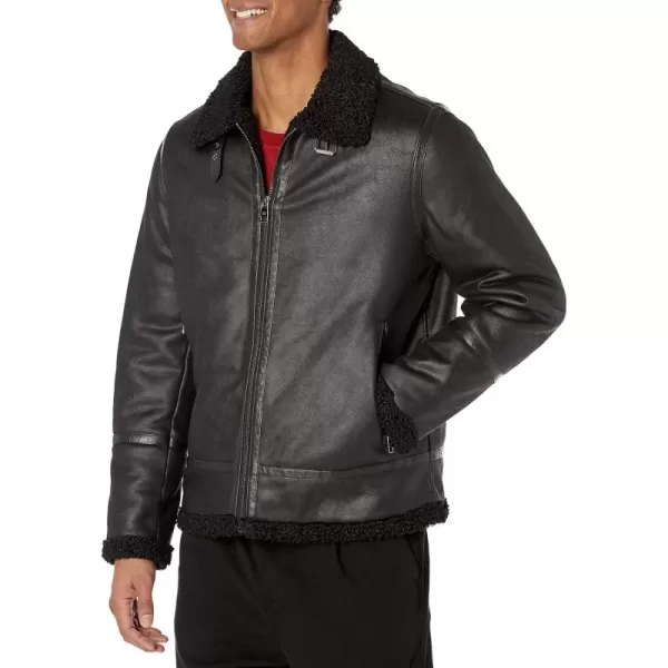 imageCalvin Klein Mens Faux Leather Jacket Men  Bomber Jacket with Shearling LiningShearling Lined Black