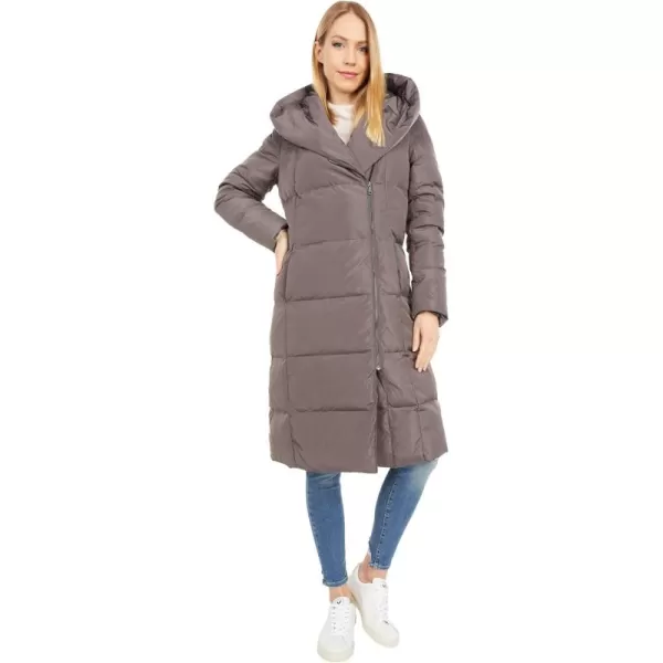 imageCole Haan Womens Long Size Zip Hooded Quilted Down CoatCarbon