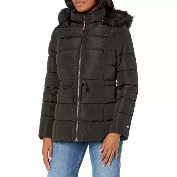 imageTommy Hilfiger Womens Fur Hooded Short Puffer JacketBlack