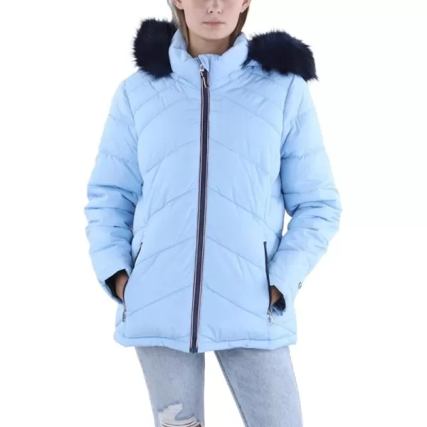 imageTommy Hilfiger Womens Fur Hooded Short Puffer JacketCerulean