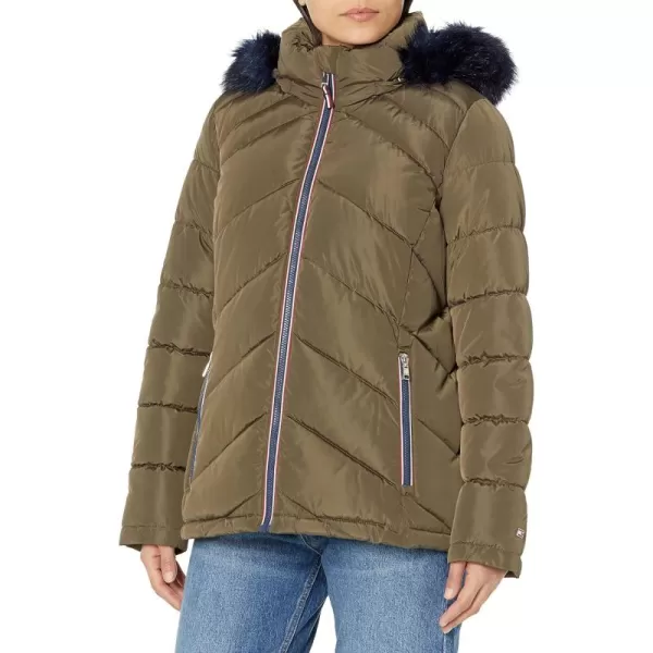 imageTommy Hilfiger Womens Fur Hooded Short Puffer JacketJuniper