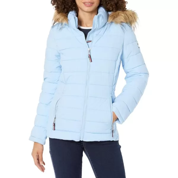 imageTommy Hilfiger Womens Fur Hooded Short Puffer JacketPlacid Blue