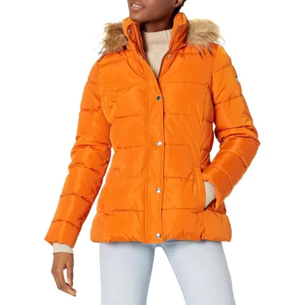 imageTommy Hilfiger Womens Fur Hooded Short Puffer JacketPumpkin