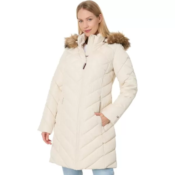 imageTommy Hilfiger Womens Long Down Puffer JacketWhitesand