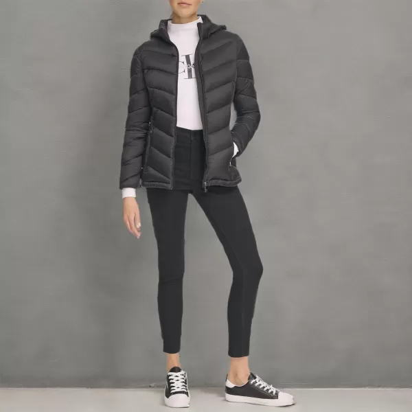 imageCalvin Klein Womens Lightweight Hooded Puffer JacketLightweight Chevron Black