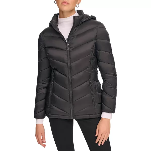 imageCalvin Klein Womens Lightweight Hooded Puffer JacketLightweight Chevron Black