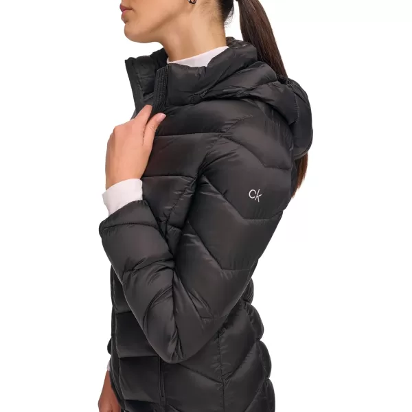 imageCalvin Klein Womens Lightweight Hooded Puffer JacketLightweight Chevron Black