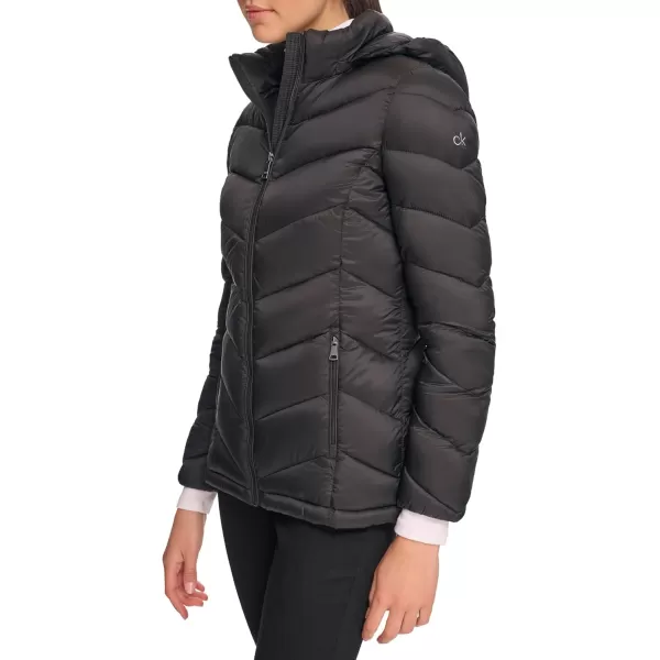 imageCalvin Klein Womens Lightweight Hooded Puffer JacketLightweight Chevron Black