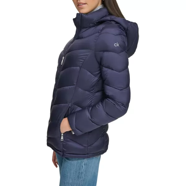 imageCalvin Klein Womens Lightweight Hooded Puffer JacketLightweight Chevron Classic Blue