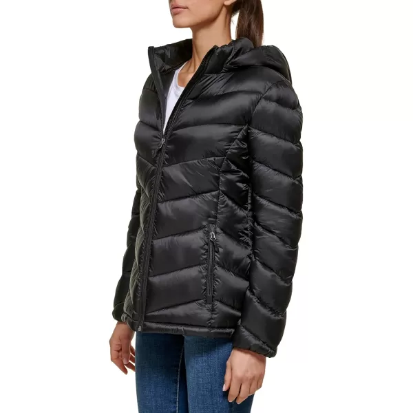 imageCalvin Klein Womens Lightweight Hooded Puffer JacketLightweight Chevron Ebony