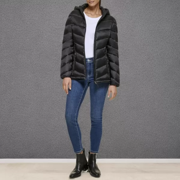 imageCalvin Klein Womens Lightweight Hooded Puffer JacketLightweight Chevron Ebony