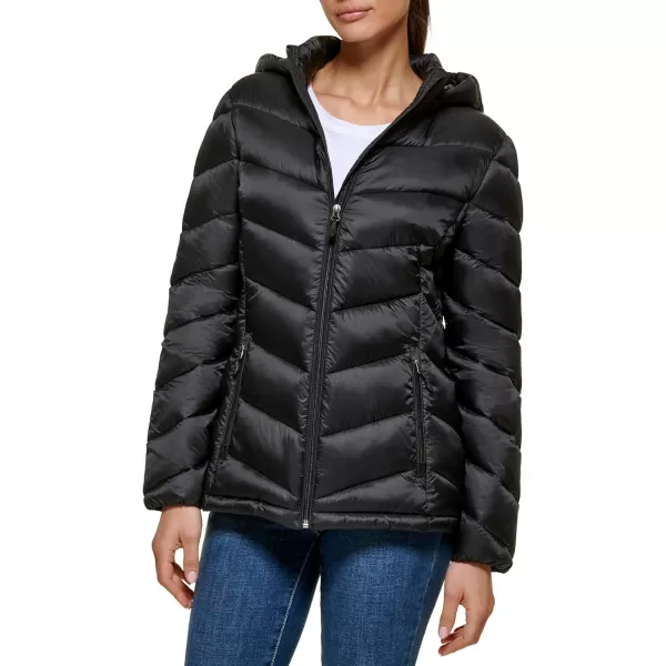 imageCalvin Klein Womens Lightweight Hooded Puffer JacketLightweight Chevron Ebony