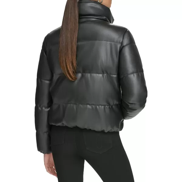 imageCalvin Klein Womens Short Fauxleather Puffer JacketFaux Leather Black