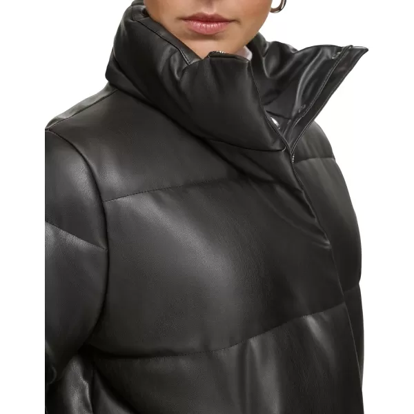 imageCalvin Klein Womens Short Fauxleather Puffer JacketFaux Leather Black