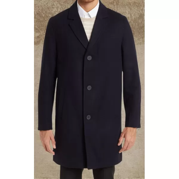 imageCole Haan Mens Melton Wool Notched Collar Coat With Welt Body PocketsNavy