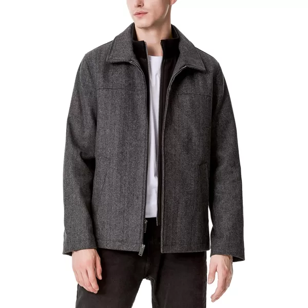 imageDOCKERS Mens Wool Blend Zip Up Jacket with Quilted BibCharcoal Herringbone