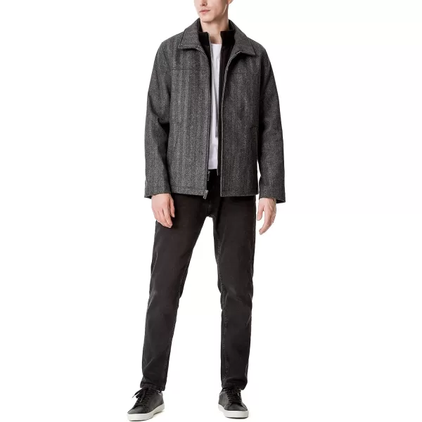 imageDOCKERS Mens Wool Blend Zip Up Jacket with Quilted BibCharcoal Herringbone