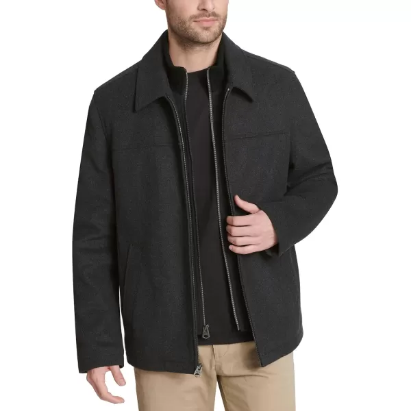 imageDOCKERS Mens Wool Blend Zip Up Jacket with Quilted BibCharcoalSoftshell Bib