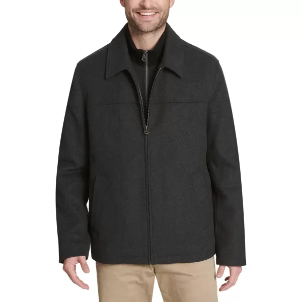 imageDOCKERS Mens Wool Blend Zip Up Jacket with Quilted BibCharcoalSoftshell Bib